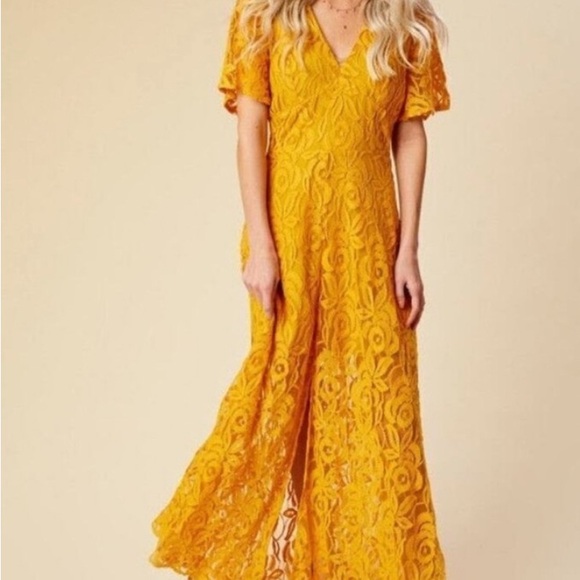 Altar'd State Golden Lace Maxi Dress - Picture 1 of 4